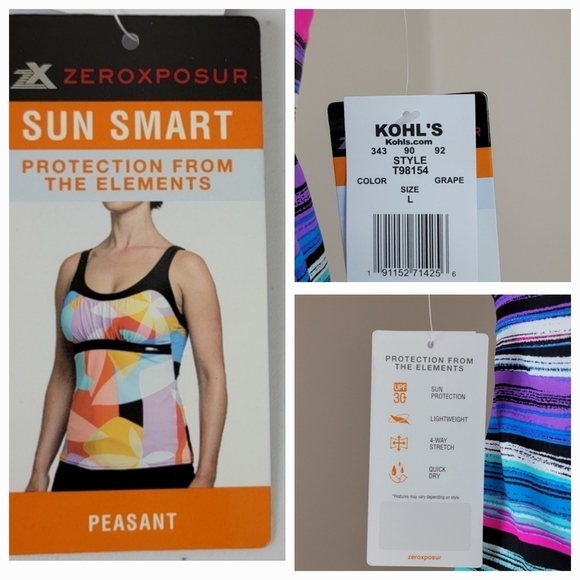 ZeroXposur Sun Smart Multi Color Print UPF 30+ Tankini Swim Top Sz L NEW - Picture 14 of 15